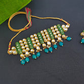 Neel Mehar Kundan Choker Set - Traditional Elegance in Green & Gold